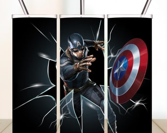 Download immediato di Captain America Tumbler Wrap - Tumbler supereroe da 20 oz sottile - Captain America Png digitale - Design del bicchiere a sublimazione