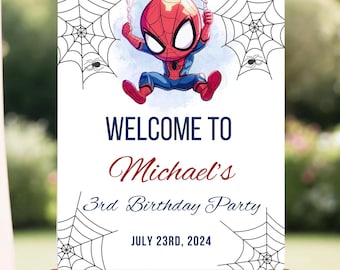 Spiderman Welcome Sign Template - Editable Spider-man Welcome Board Birthday Party Boy - Superhero Theme Party Decorations Instant Download
