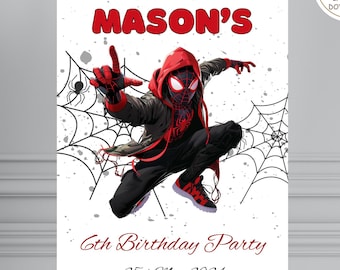 Editable Spiderman Welcome Sign Template - Printable Miles Morales Birthday Party Welcome Poster - Superhero Spider man Custom Sign