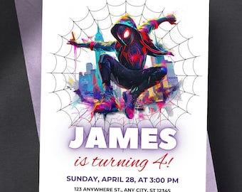 Editable Miles Morales Birthday Invitation Template - Black Spiderman Birthday Party Invite - Superhero Boy Party Card Digital Download