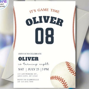 Convite de aniversário de beisebol | Modelo editável do Canva | Convite para festa com tema esportivo | Download instantâneo | Cartão de festa de beisebol para imprimir