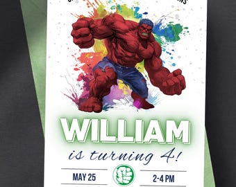 Red Hulk Birthday Invitation Template Instant Download - Editable Hulk Birthday Party Invites Kids - Printable Superhero Boy Party Invite