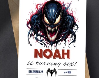 Venom Birthday Invitation Template Instant Download, Printable Superhero Birthday Party Invite, Editable Boy Party Invitation Card Canva