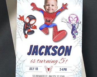 Personalized Face Spidey Invitation Template - Custom Spiderman Birthday Party Invite Digital - Editable Canva Template - Invites with Photo