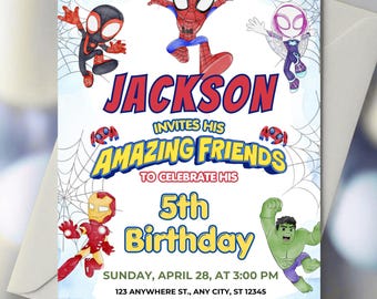 Spidey And His Amazing Friends Birthday Invitation Template - Editable Spidey Party Invites - Spiderman Birthday Boy Invite