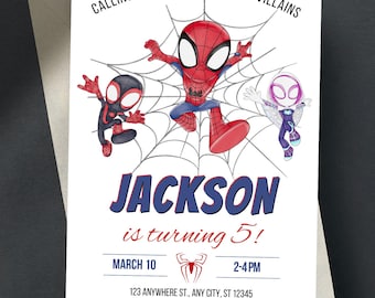 Editable Spidey And His Amazing Friends Birthday Invitation Template - Spidey Party Invites - Printable Birthday Boy Invite Digital