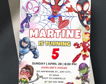 Spidey And His Amazing Friends Birthday Invitation Template, Editable Spidey Party Invites, Printable Watercolor Birthday Boy Invite Digital