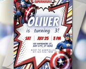 Editable Captain America Birthday Invitation Template - Editable Avengers Birthday Party Invites - Printable Superhero Birthday Boys Card