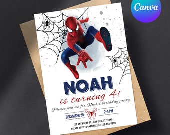 Spiderman Birthday Invitation Template Instant Download - Printable Spider-man Birthday Party Invite - Editable Boy Party Invite Card