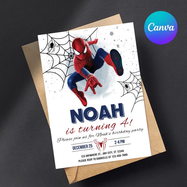 Modello di invito compleanno Spiderman Download istantaneo - Invito stampabile alla festa di compleanno di Spider-man - Biglietto di invito modificabile per una festa per ragazzi