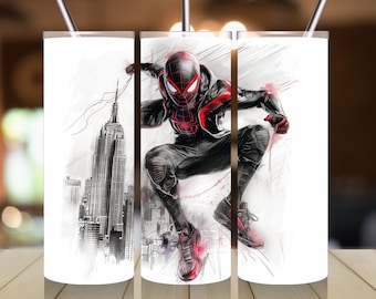 Miles Morales drinkbekerhoesje digitale download - Spiderman Spiderverse PNG drinkbekerhoesje voor 20 oz - Sublimatie superheld smalle drinkbeker
