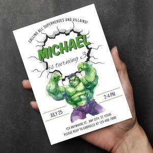Invitación de cumpleaños de Hulk editable, descarga instantánea - Invitación imprimible para fiesta de cumpleaños de Hulk - Invitaciones para fiesta de superhéroes para niños