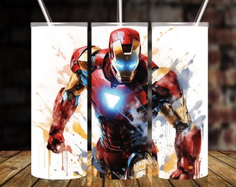 Revêtement pour gobelet Iron Man - Motifs de super-héros par sublimation à télécharger - Gobelet fin de 590 ml - Design numérique Avengers (PNG)