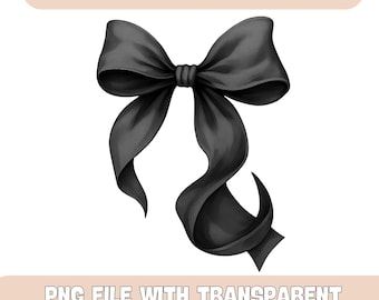 Coquette Black Bow Png Instant Download - Ribbon Bow Watercolor Sublimation - Design High Resolution PNG - Digital Download
