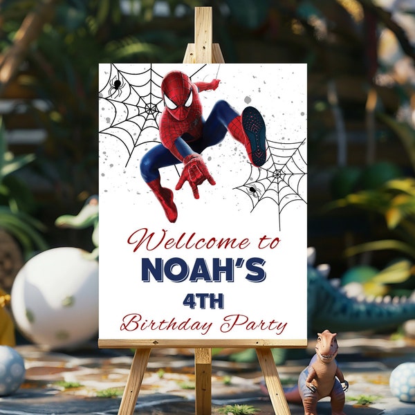 Editable Spiderman Welcome Sign - Printable Spiderman Birthday Party Welcome Poster - Superhero Custom Sign Template