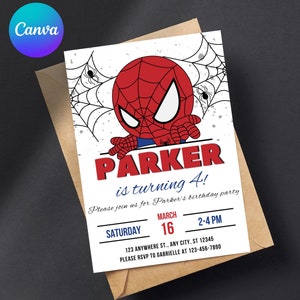 Modèle d’invitation d’anniversaire Spiderman modifiable Téléchargement instantané - Invitation imprimable à une fête d’anniversaire Spiderman - Carte de fête numérique pour garçon
