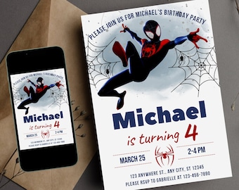 Miles Morales Birthday Invitation Template Instant Download - Editable Spiderman Birthday Party Invite - Superhero Boy Party Card