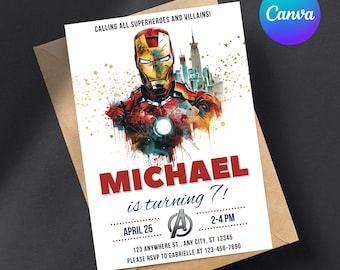 Iron Man Birthday Invitation Template Instant Download - Printable Ironman Birthday Party Invite - Editable Boy Party Invite Card