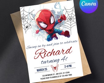 Modèle d'invitation d'anniversaire Spiderman modifiable - Invitation d'anniversaire Spiderman imprimable - Carte d'invitation garçon à télécharger instantanément