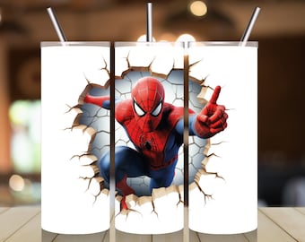 Envoltura digital instantánea para vaso de Spiderman - Envoltura 3D para vaso de Spiderman de 20 oz - Diseño digital de sublimación de Spider-Man PNG