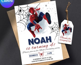 Modello invito compleanno Spiderman download immediato - Etichette compleanno Spiderman stampabili - Invito festa ragazzo modificabile