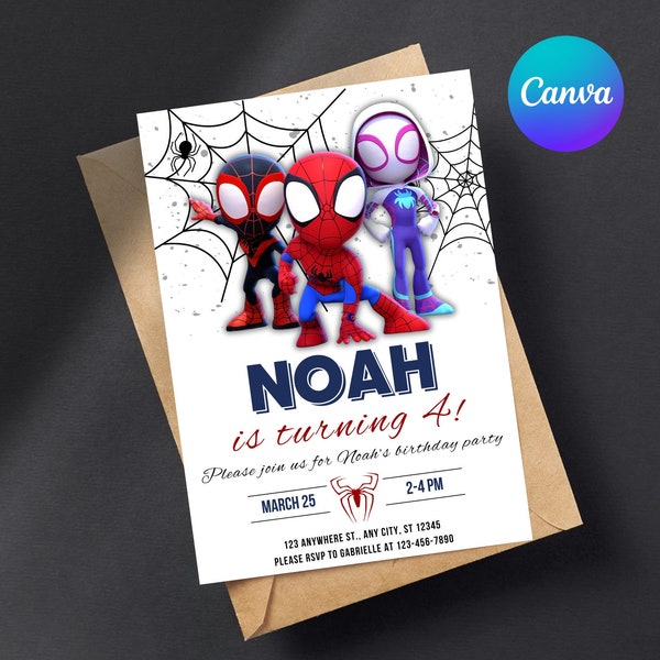 Modèle d’invitation d’anniversaire Spiderman Téléchargement instantané - Invitation imprimable à une fête d’anniversaire Spidey - Carte d’invitation à une fête de garçon modifiable