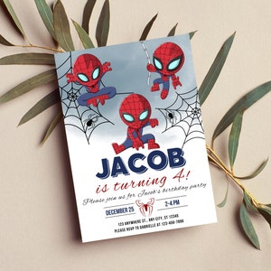 Modèle d’invitation d’anniversaire Spiderman - Invitation imprimable Spider-man Birthday Party Boys - Carte d’invitation de fête modifiable Téléchargement instantané