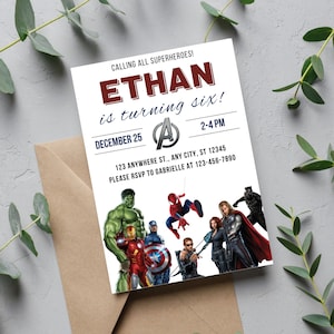 Modèle d’invitation d’anniversaire de super-héros Téléchargement instantané - Invitation imprimable à une fête d’anniversaire Spiderman - Carte de fête de garçon modifiable Avengers