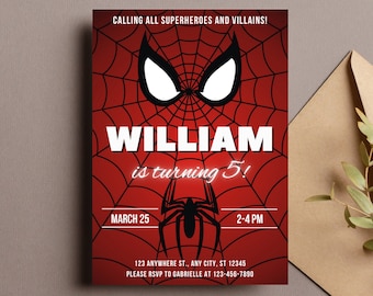 Spiderman Birthday Invitation Template - Editable Spider-man Birthday Party Invite - Printable Superhero Party Card Digital Download