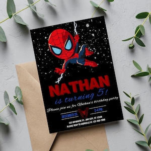 Black Spiderman Birthday Invitation Template Téléchargement instantané - Editable Spider man Birthday Party Invite - Baby Boy Party Invite Card