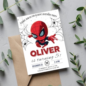 Modèle d'invitation d'anniversaire Spiderman modifiable - Invitation imprimable pour fête d'anniversaire Spiderman - Carte d'invitation pour fête de garçon à télécharger instantanément