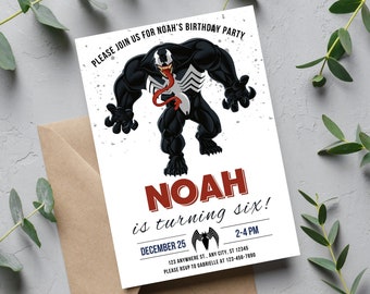 Venom Invitation Birthday Template Instant Download - Printable Superhero Birthday Party Invite - Editable Boy Party Invite Card