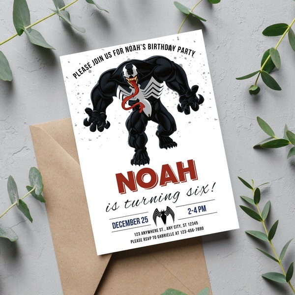 Venom Invitation Birthday Template Instant Download - Printable Superhero Birthday Party Invite - Editable Boy Party Invite Card