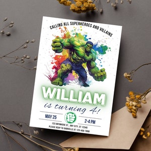 Hulk Geburtstagseinladungsvorlage Sofort-Download - Ausdruckbare Hulk Geburtstagsparty-Einladung - Bearbeitbare Superhelden-Jungen-Party-Einladungskarte