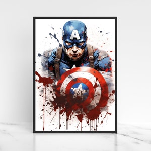 Captain America Poster Instant Download - Printable Superhero Shield Watercolor Wall Art - Avengers Print Wall Digital Download