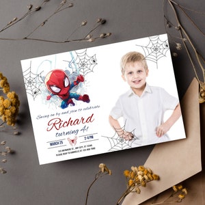 Invitation Spiderman avec modèle d'image à télécharger instantanément - Invitation imprimable pour fête d'anniversaire Spiderman - Carte d'invitation modifiable pour fête de garçon
