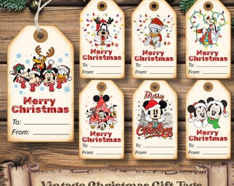 Printable Retro Mickey Mouse Christmas Gift Tags – Holiday Present Labels – Cute Xmas Tags for Kids – Festive Gift Labels – Instant Download