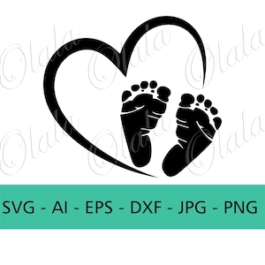 Baby Love Footprint Digital Instant Download - Monogram Baby Feet Digital Download PNG, EPS, SVG, ai, dxf, jpg - Vector Files illustration