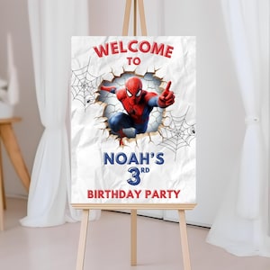 Spiderman Welcome Sign - Editable Spider man Welcome Board for Birthday Party - Printable Poster Superhero Theme Sign Template image 2