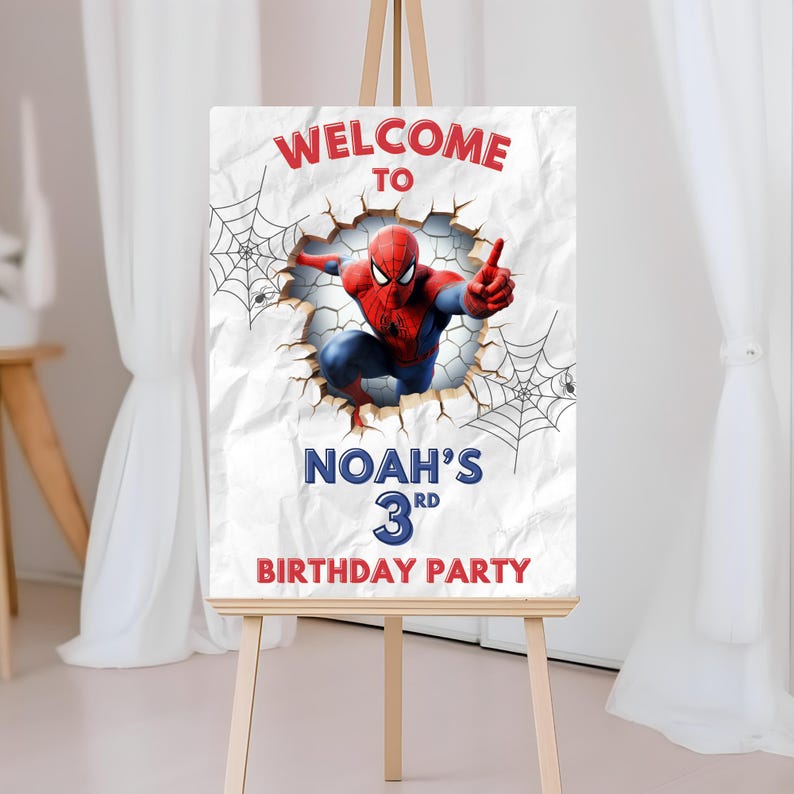 Spiderman Welcome Sign - Editable Spider man Welcome Board for Birthday Party - Printable Poster Superhero Theme Sign Template image 2