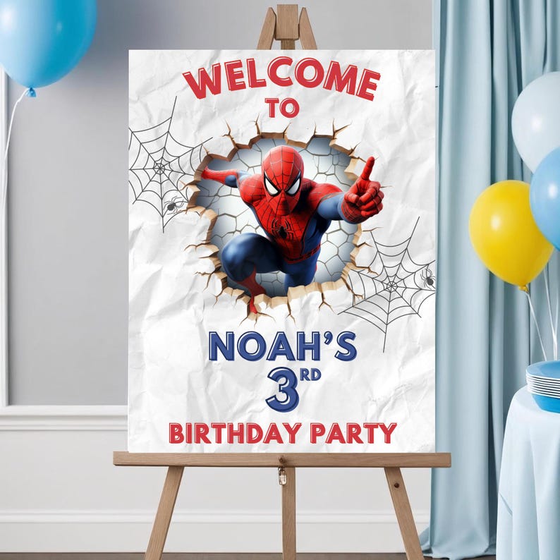 Spiderman Welcome Sign - Editable Spider man Welcome Board for Birthday Party - Printable Poster Superhero Theme Sign Template image 6
