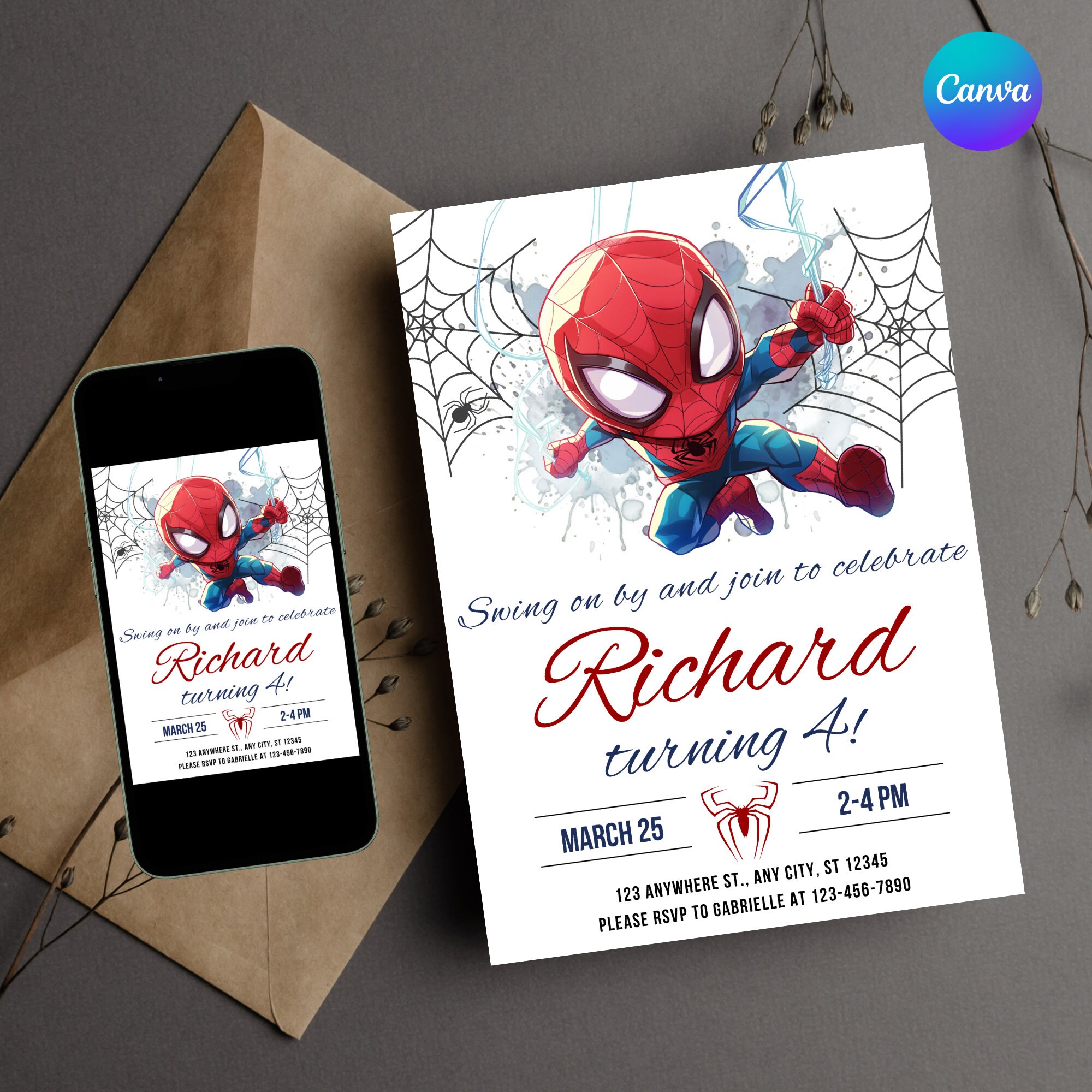 Editable Spiderman Birthday Invitation Template Printable Spider-man ...