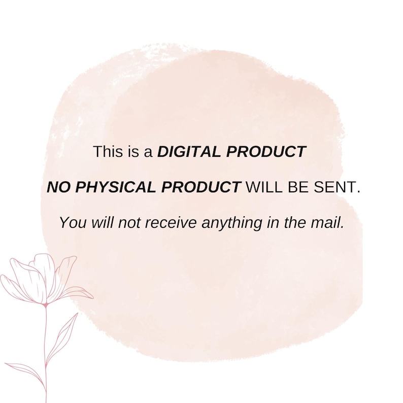 K&ouml;nnte beinhalten: Eine Ank&uuml;ndigung f&uuml;r ein digitales Produkt mit einem rosa Aquarellhintergrund und einem floralen Design. Der Text lautet: "Dies ist ein DIGITALES PRODUKT. KEIN PHYSIKALISCHES PRODUKT WIRD VERSANDT. Sie erhalten nichts per Post."
