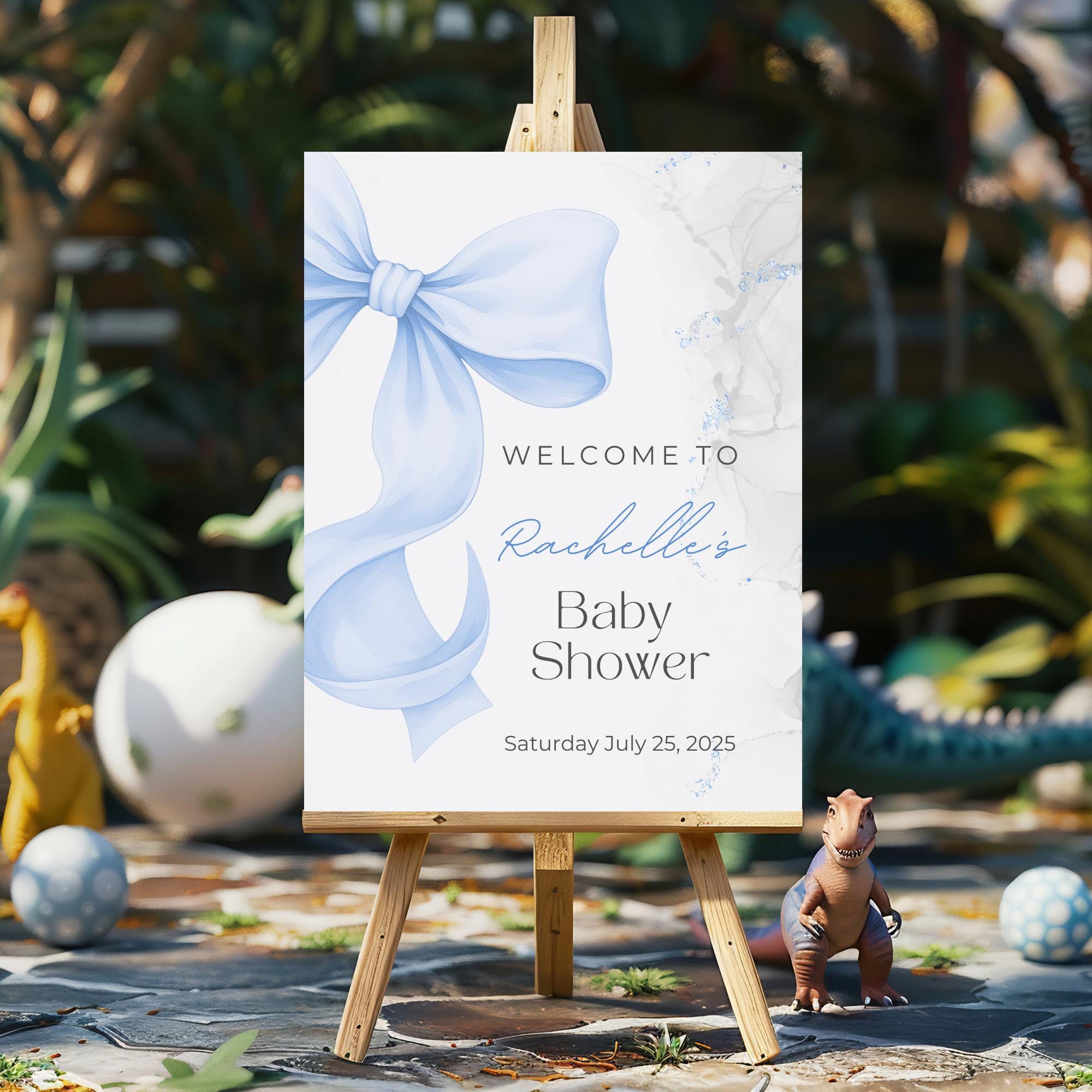 Blue Bow Baby Shower Welcome Sign - Printable Coquette Bow Boy Baby ...