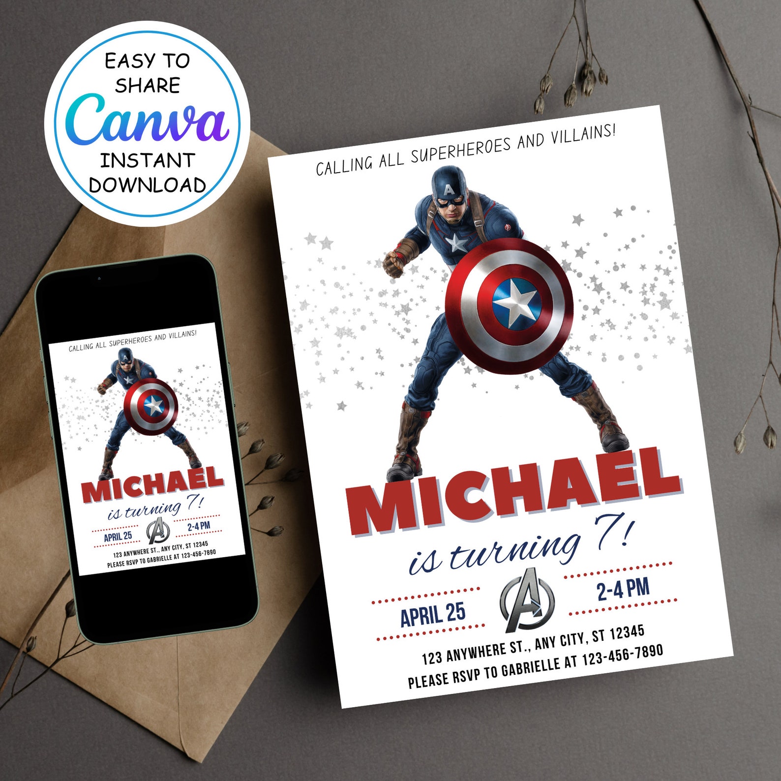 Editable Captain America Birthday Invitations Template - Avengers ...