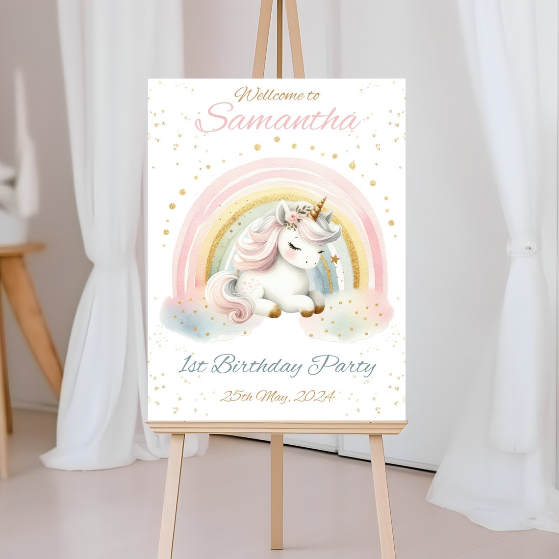 Editable Unicorn Welcome Sign Printable Pastel Rainbow Birthday Party ...