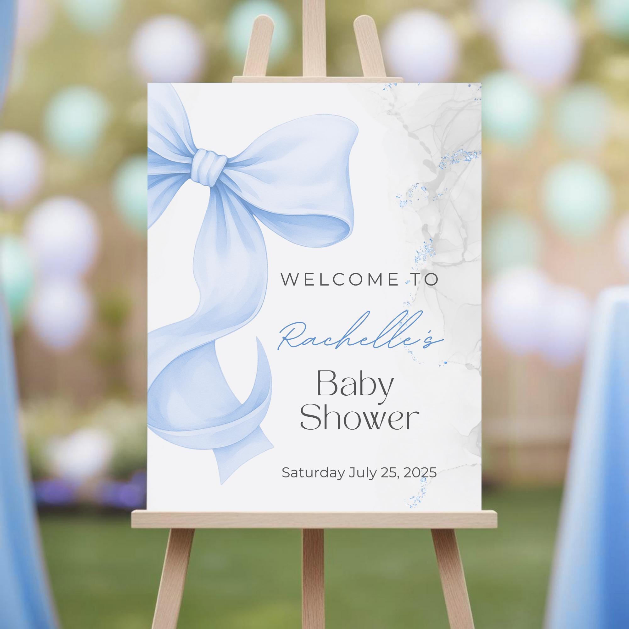 Blue Bow Baby Shower Welcome Sign - Printable Coquette Bow Boy Baby ...