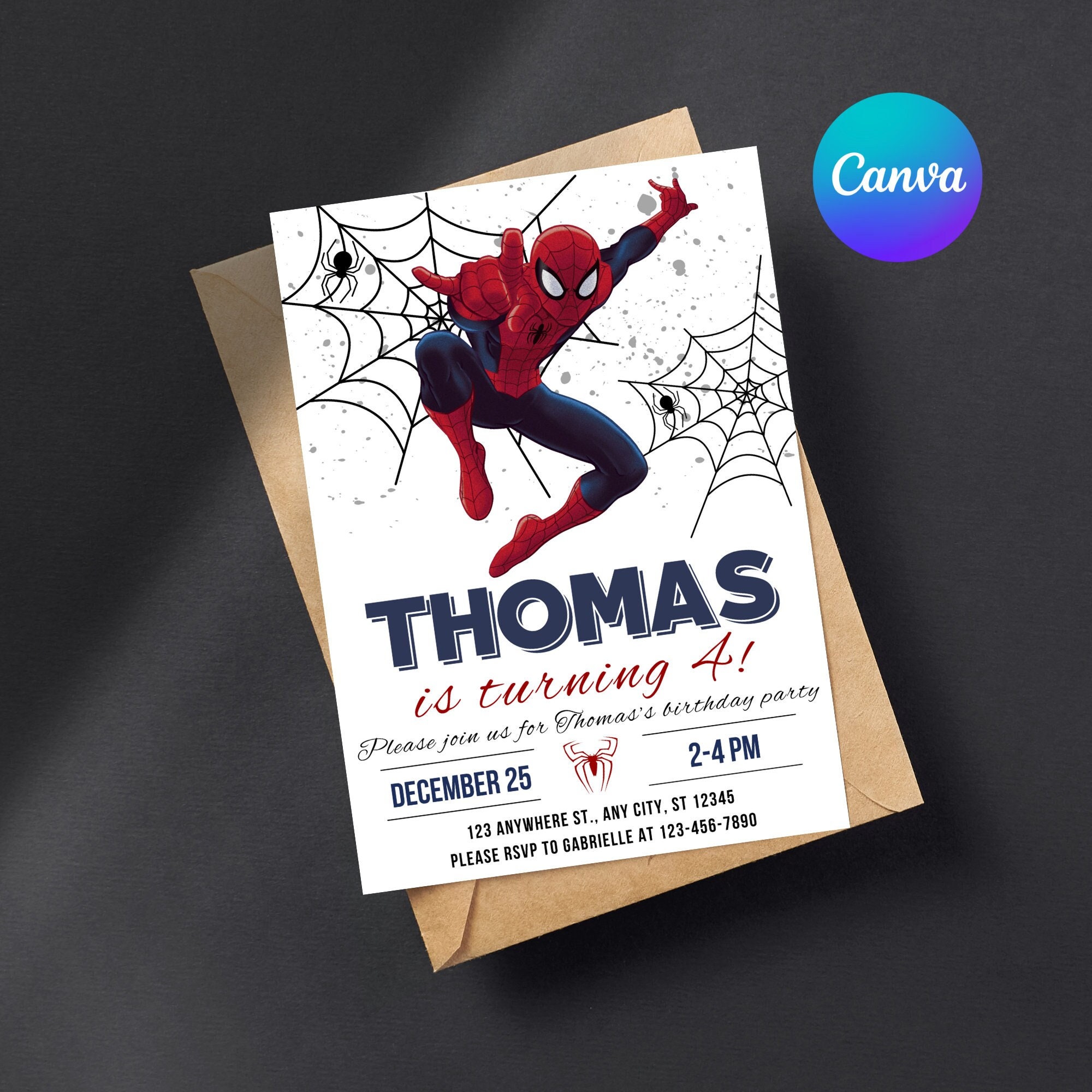 Editable Spiderman Birthday Invitation Template Printable Spider-man ...
