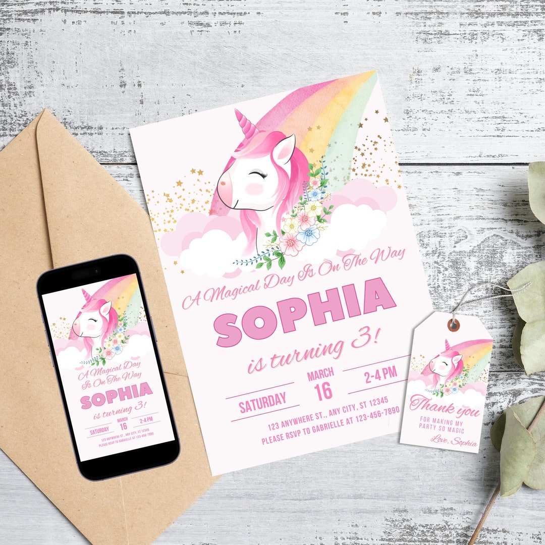 Magical Unicorn Birthday Invitation Template, Editable Unicorn Party ...