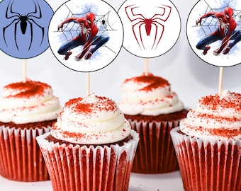 Spiderman-Cupcake-Topper – Superhelden-Partydeko – Druckbare Spiderman-Kuchenaufsätze als Gastgeschenk – Digitaler Sofort-Download (PNG/PDF)